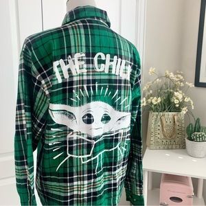 Star Wars: The Mandalorian The Child Flannel Shirt Green Plaid Button Up